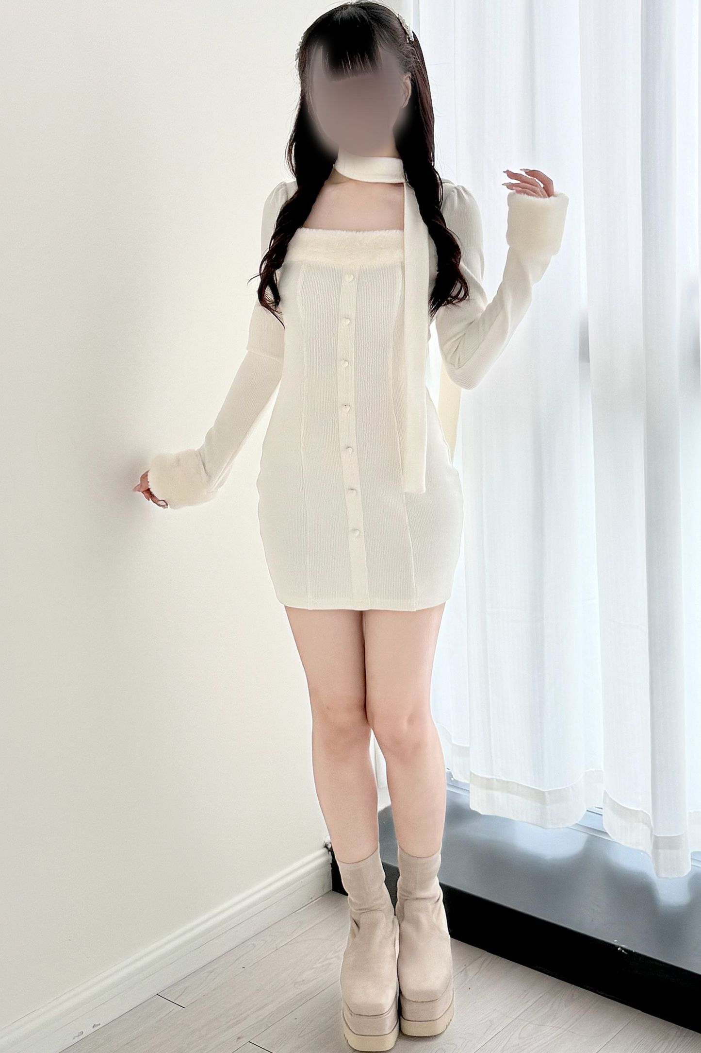 Point Fleece Design Tight Dress