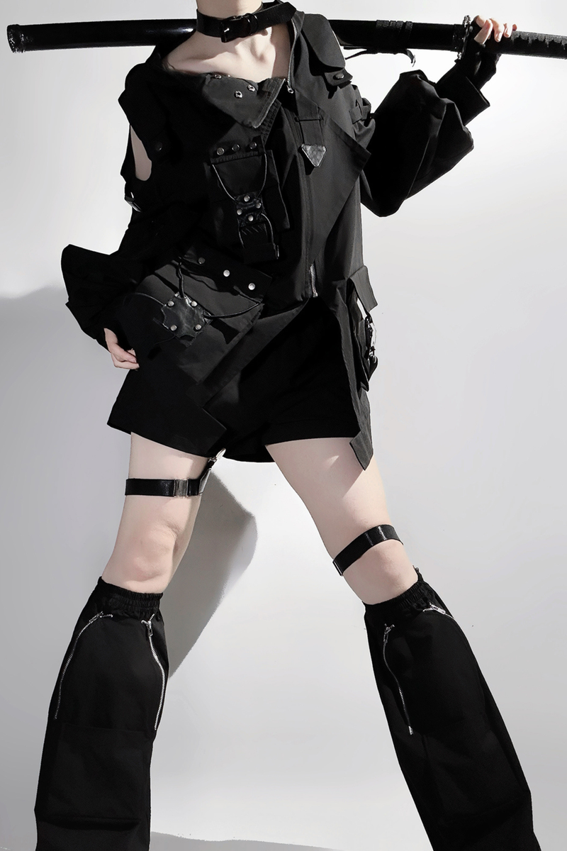Dark Hooded Jacket + Shorts + Leg Covers