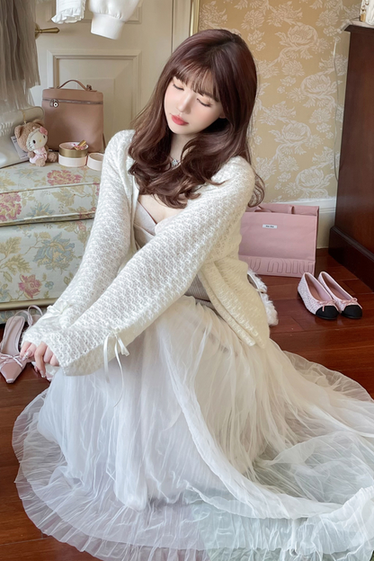 [pre-order] Ribbon Sweet Cardigan + Flare Skirt + Camisole