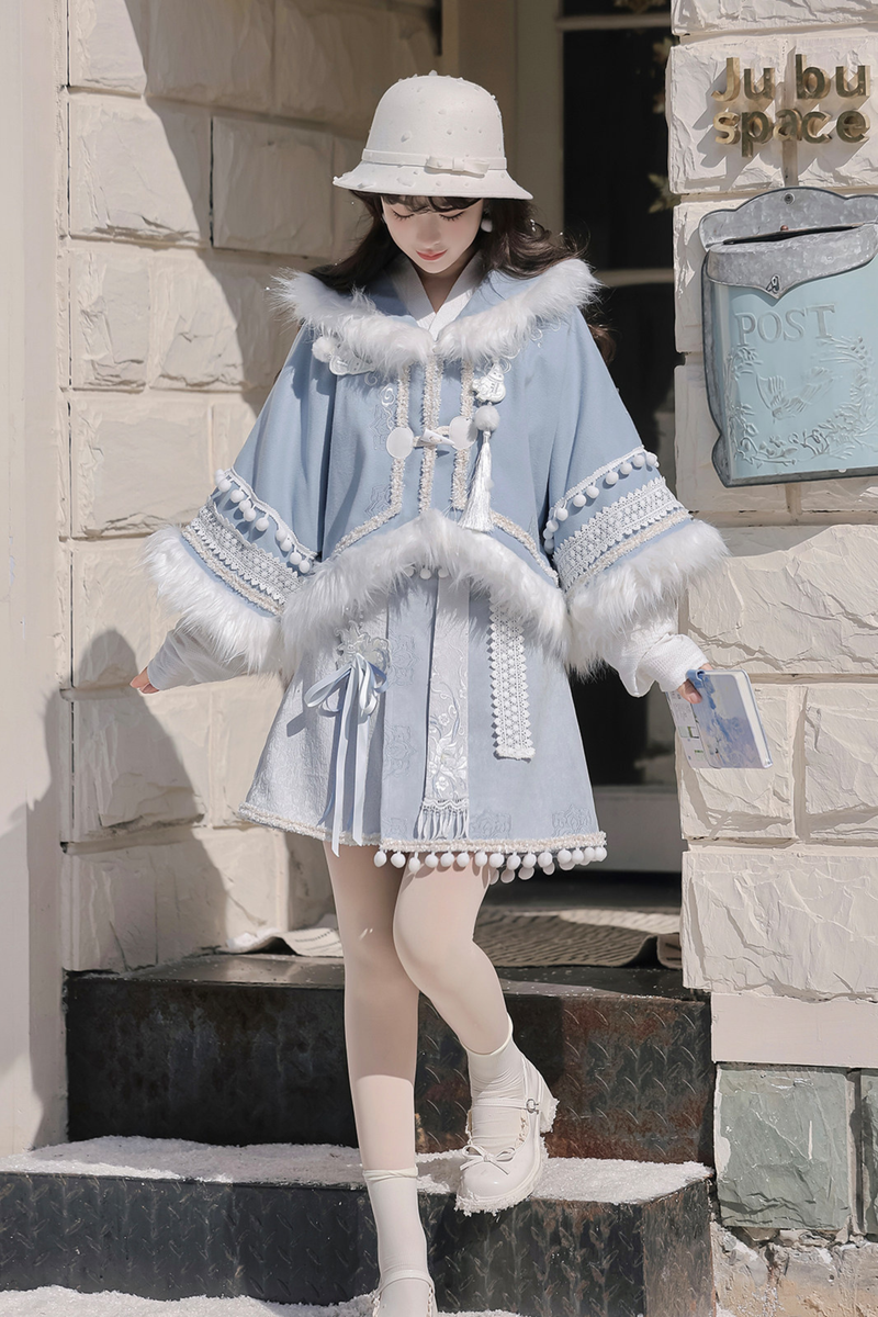 China Snow Lolita Jacket + Top + Skirt + Scarf