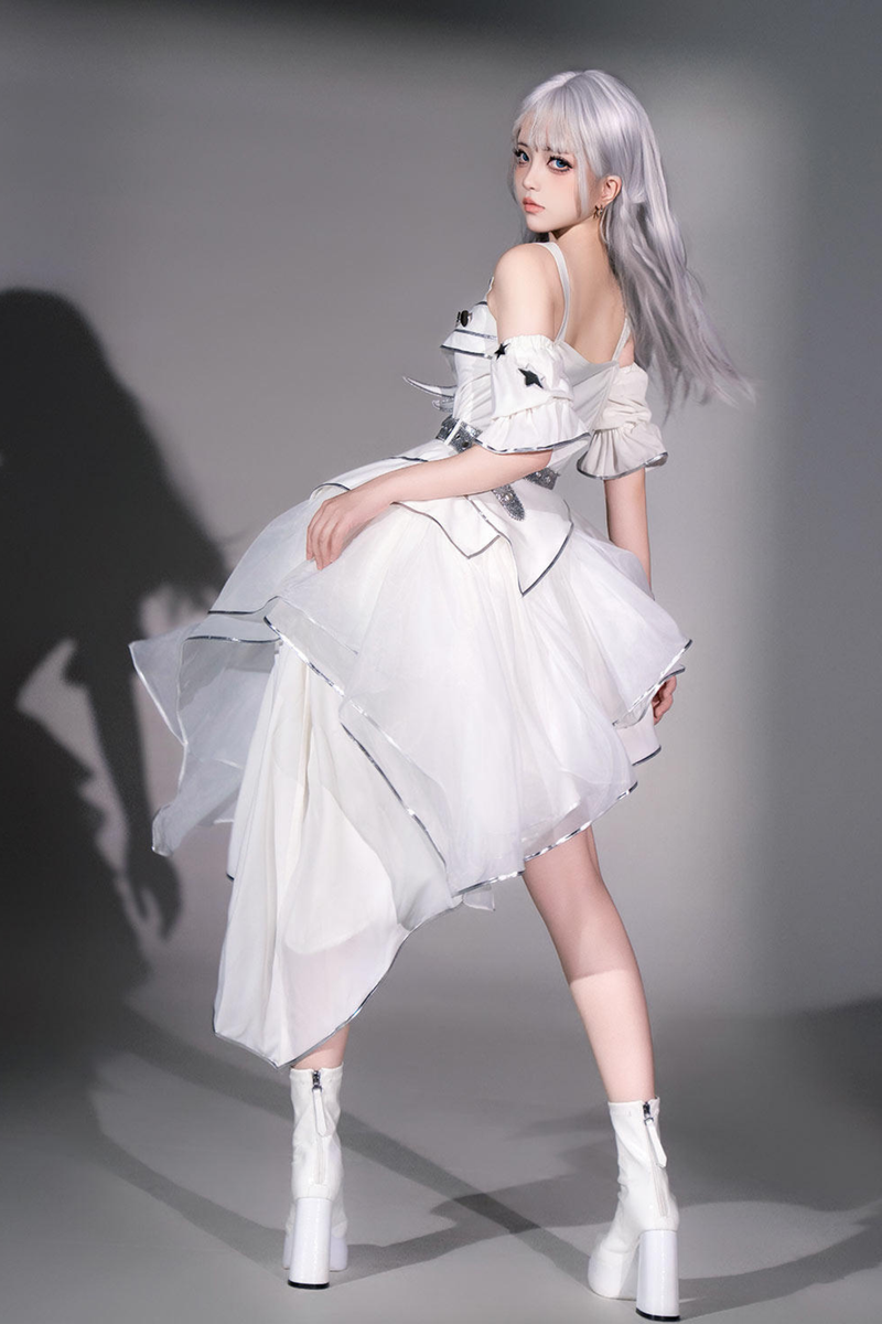 Silver Cyberpunk Lolita Dress + Sleeves + Belt