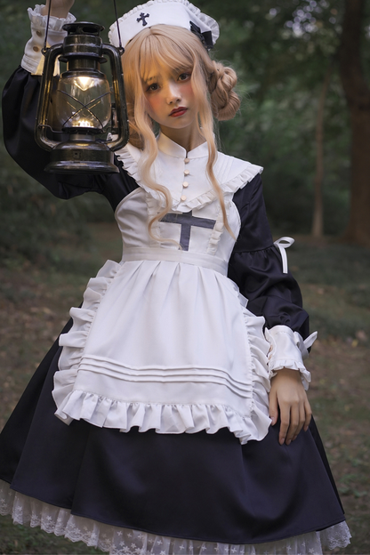 Lantern Angel Maid Lolita Dress + Apron + Detachable Collar