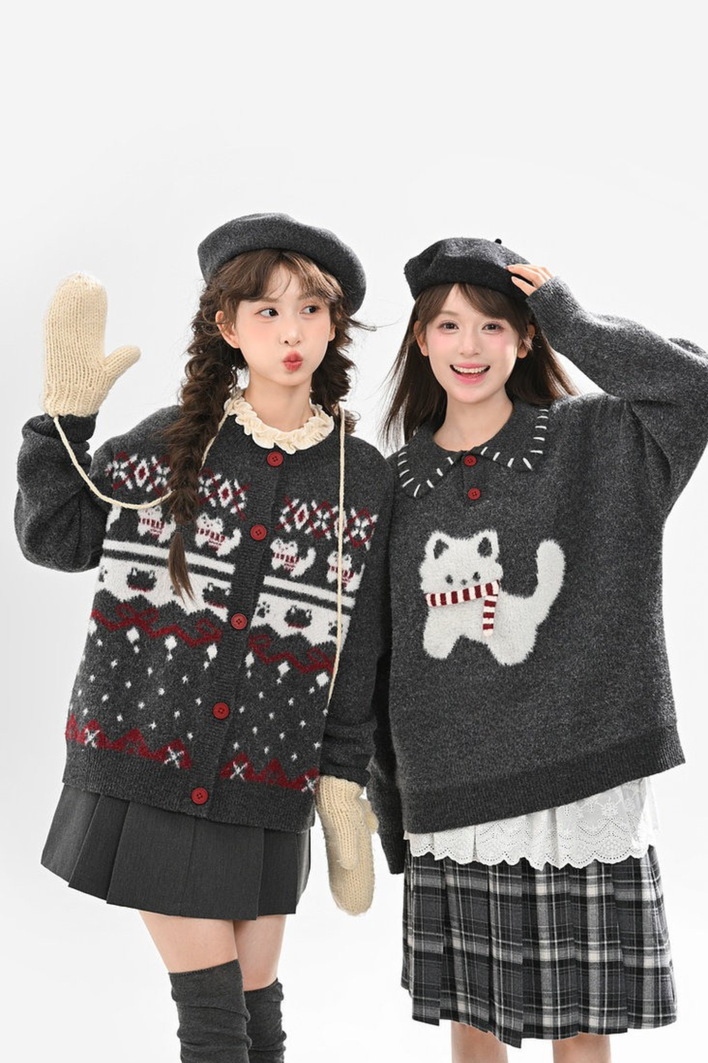 Cat Knit Sweater + Snowflake Cardigan
