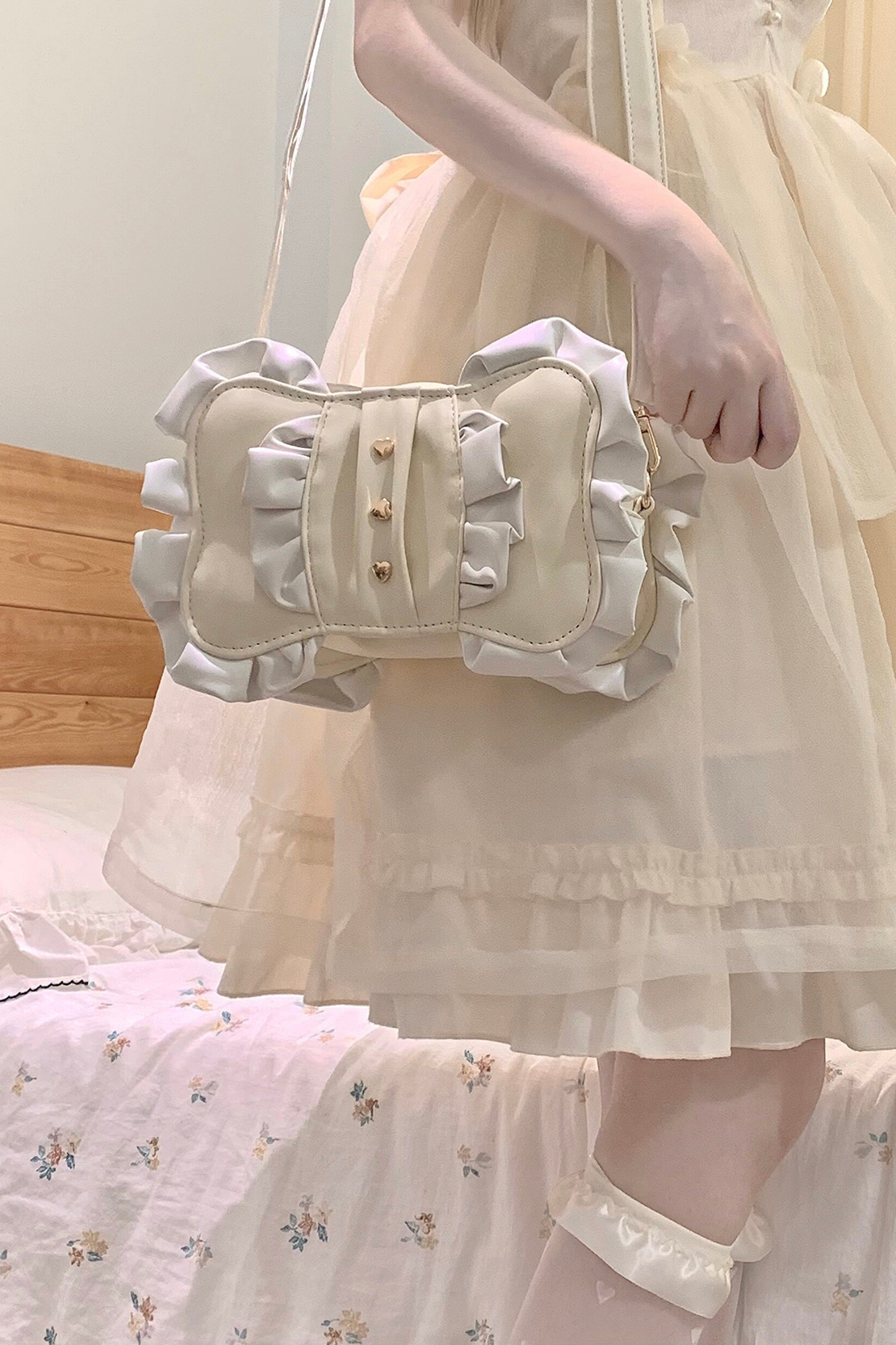 Cream Ribbon Mini Crossbody Bag