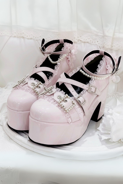 Cross Belt Design Shiny Shoes