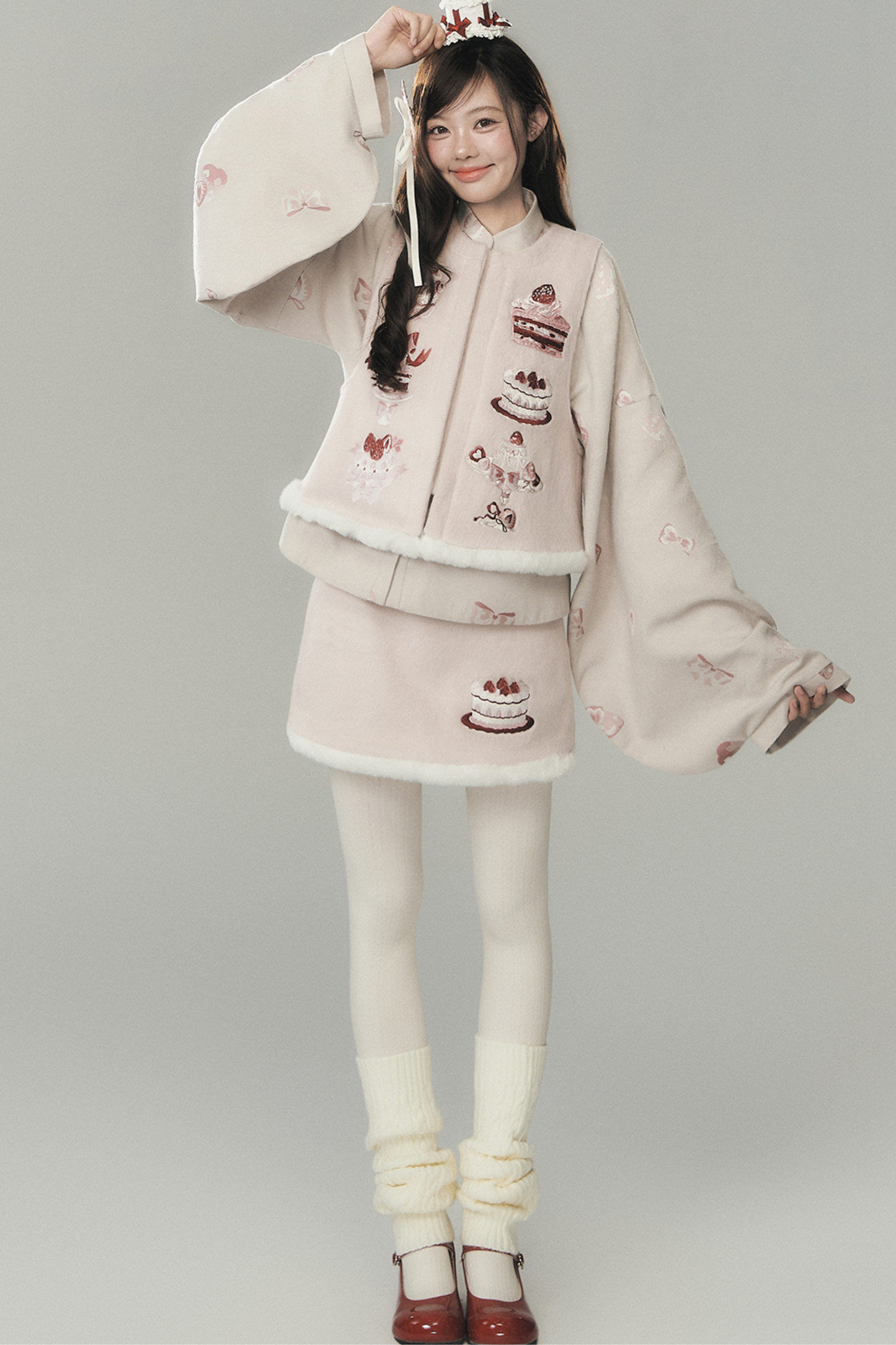 Strawberry Cake Preppy Style Vest + Top + Skirt