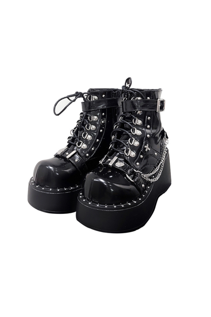 Dark Punk Buckle Platform Boots