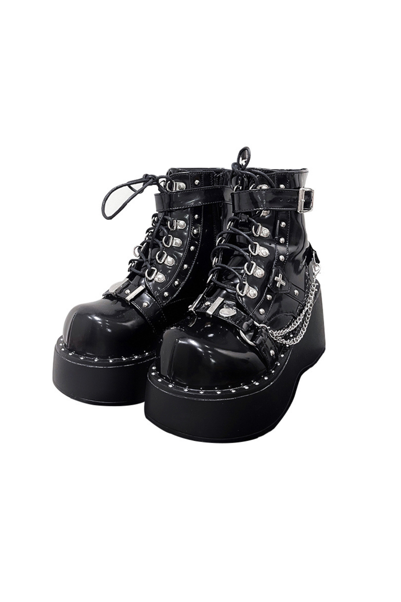 Dark Punk Buckle Platform Boots
