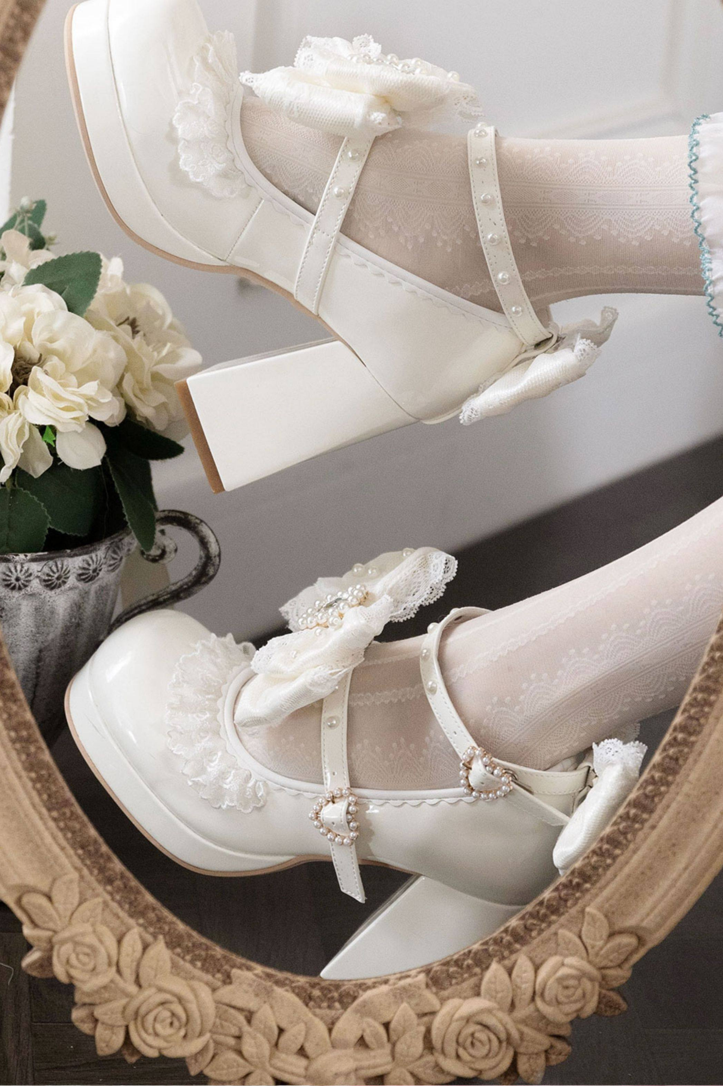 Polka Dot Lolita Ribbon High Heels