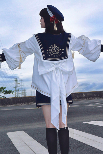 Night Servant Bird Sailor Top + Jacket + Short Pants + Beret + Choker