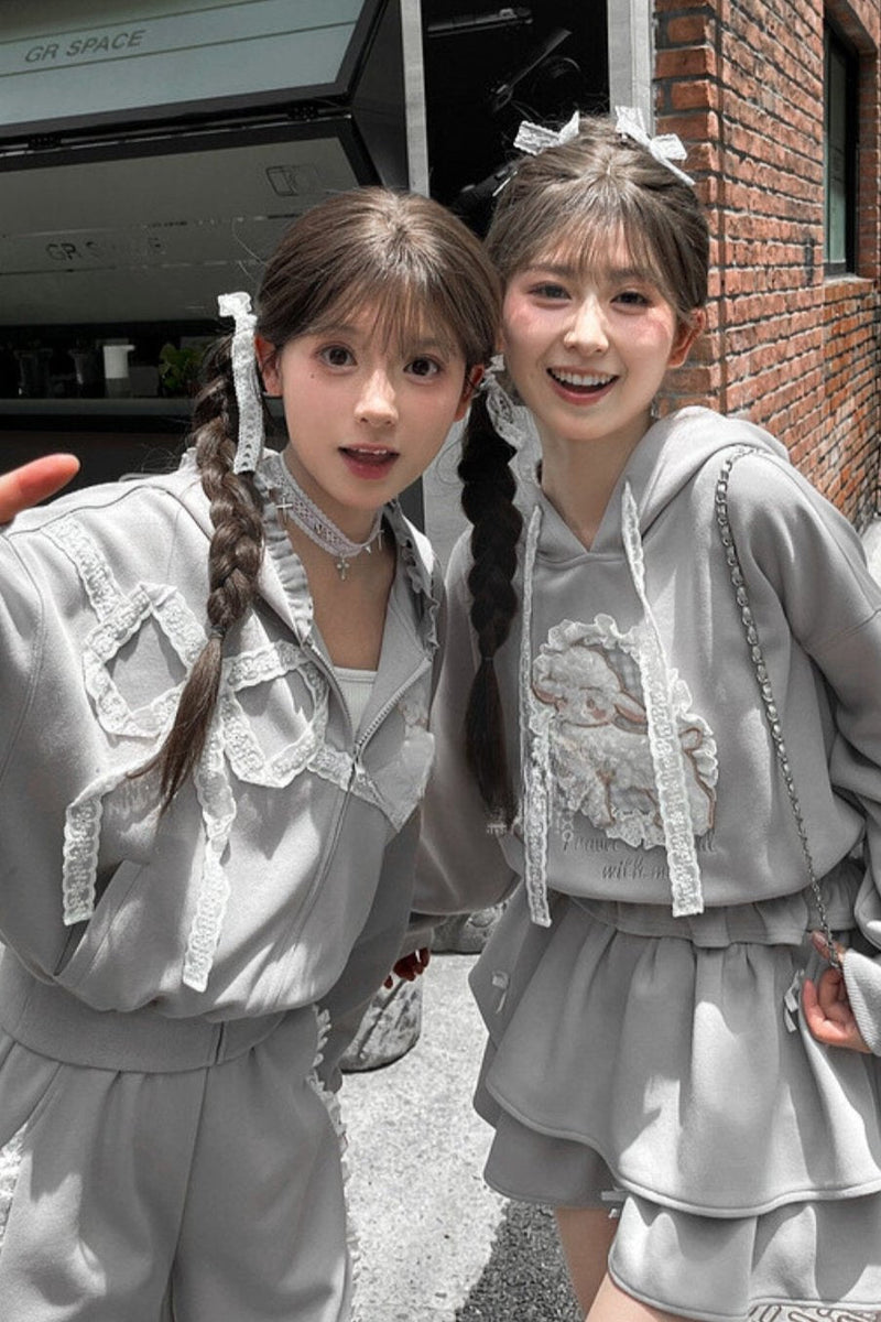 Grey Ballet Sport Hooded Jacket Set