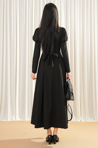 Dark Maid Puff Sleeve Long Dress