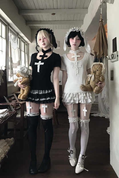 Gothic Style Cross T-shirt + Cross Collar + Pumpkin Pants