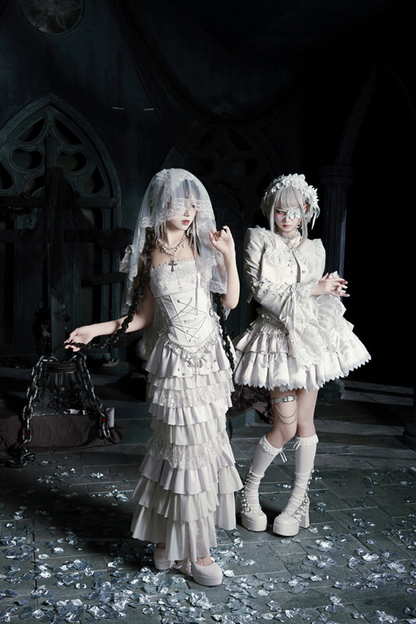 Gothic Lolita Skirt + Corset + Veil + Necklace + Waist Chain