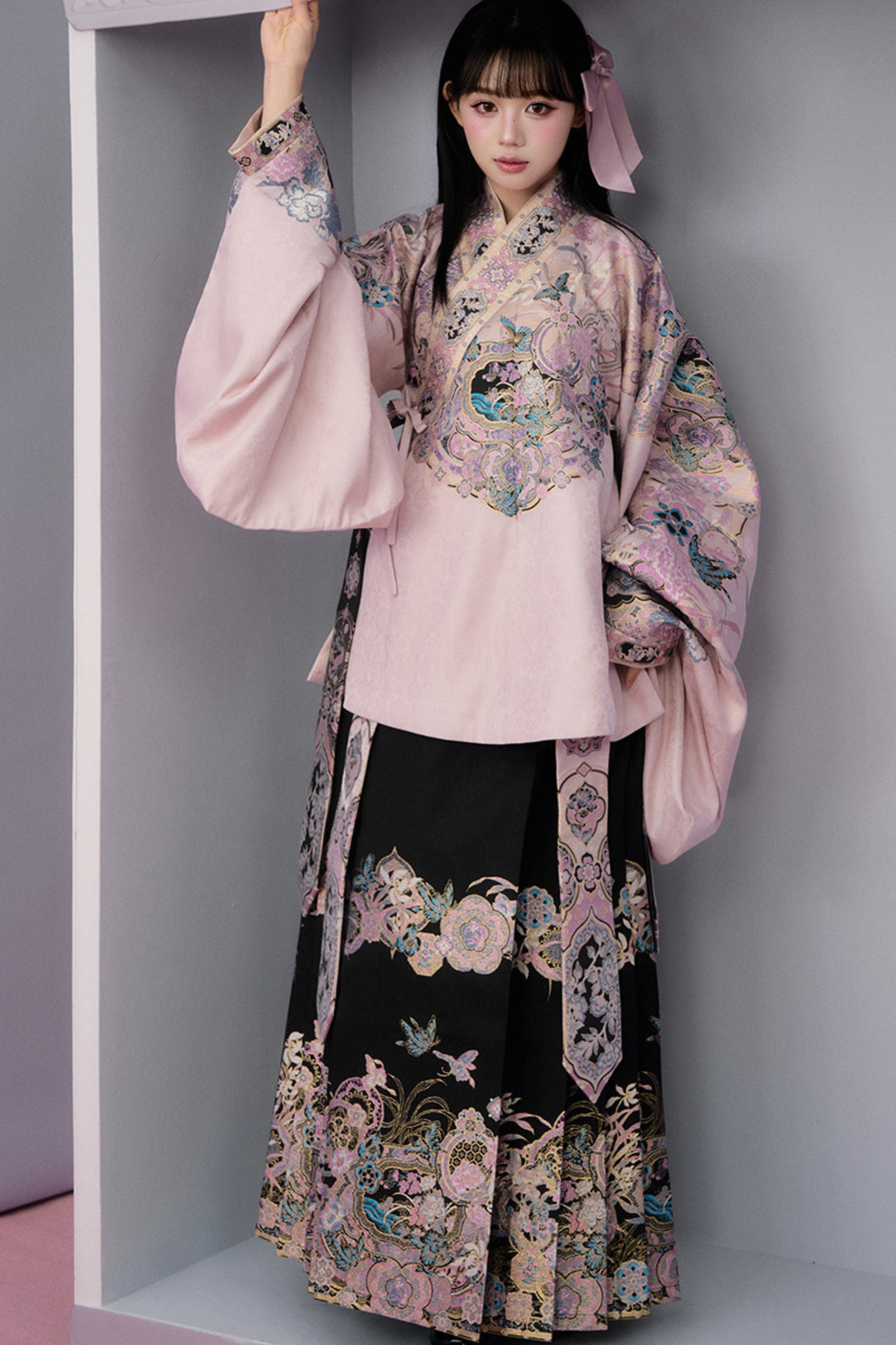 Sweet Chinese-style Jacket + Pleated Skirt + Accessories