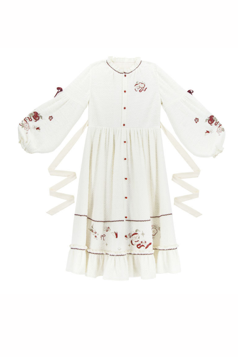 Chinese-style Dark Red Vest + Dress + Ear Cuffs