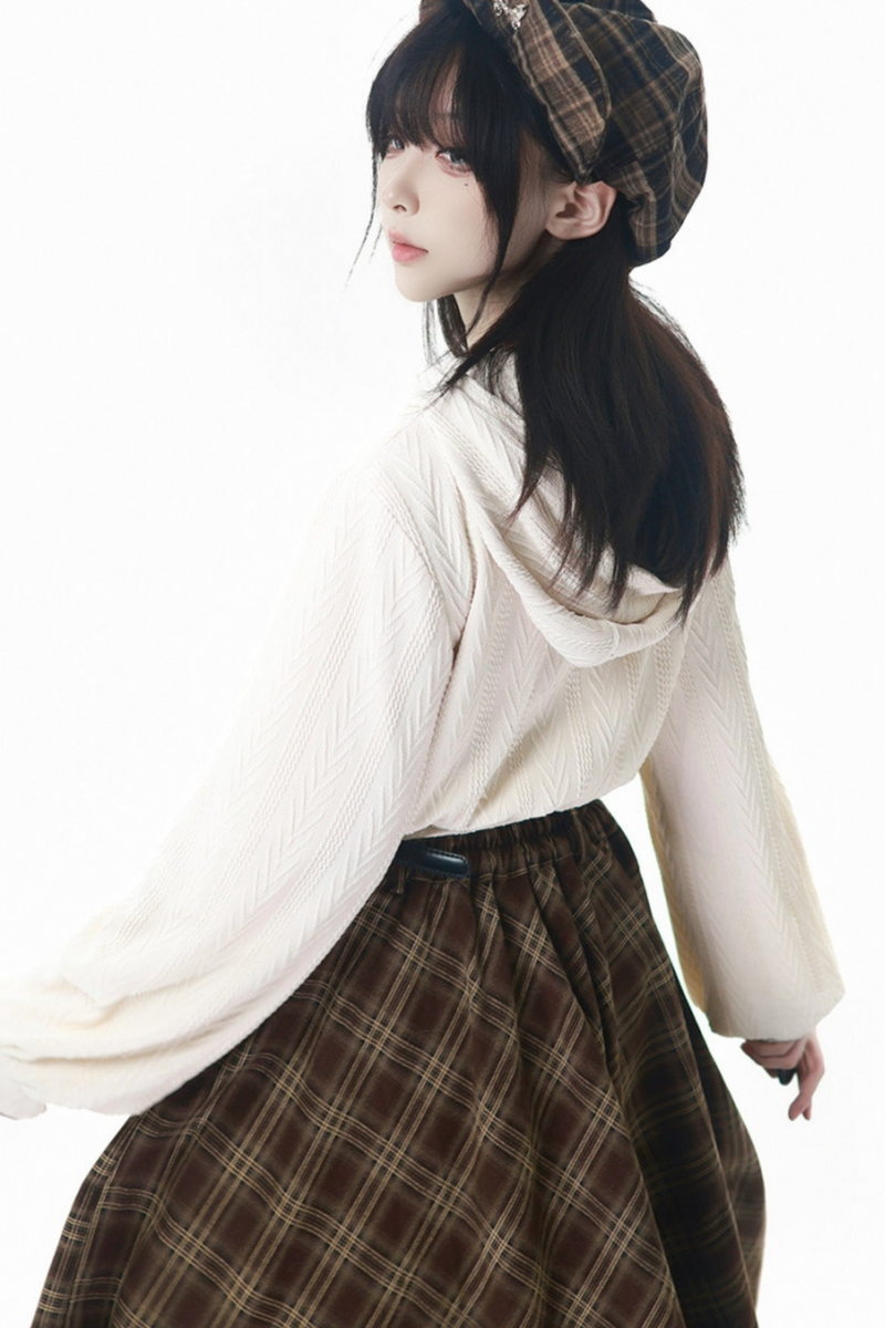 Maple Trench Coat + Hooded Top + Checkered Skirt + Shirt Dress