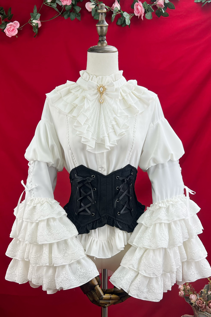 Princess Sleeve Lolita Gothic Blouse + Flare Skirt + Waist Belt