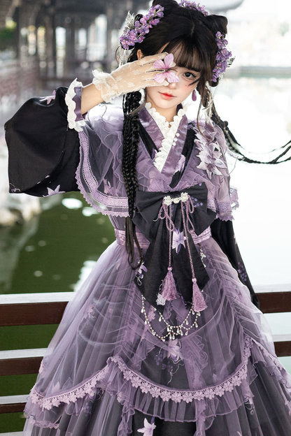 Chinese-style Purple Dress + Outer Dress + Long Skirt