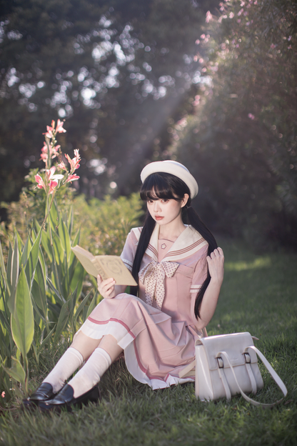 [pre-order] Retro Sweet College Tops + Pleated Skirt
