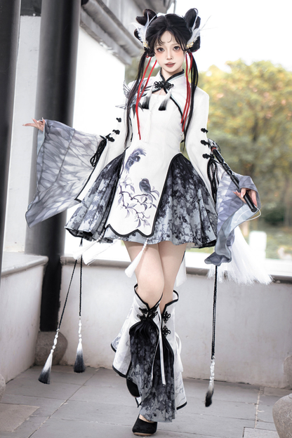 Chinese Big Sleeve Cape + Shirt + Long Skirt + Waist Belt + Chinese Top + Skirt + Camisole Dress + Leg Warmers