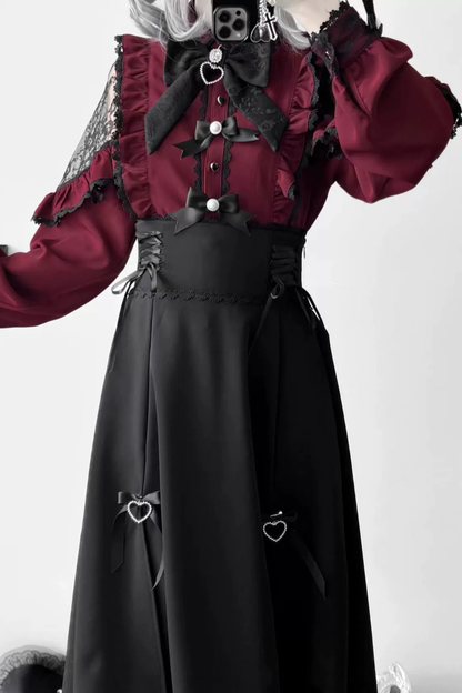 French Lace Trim Shirt + Long Skirt