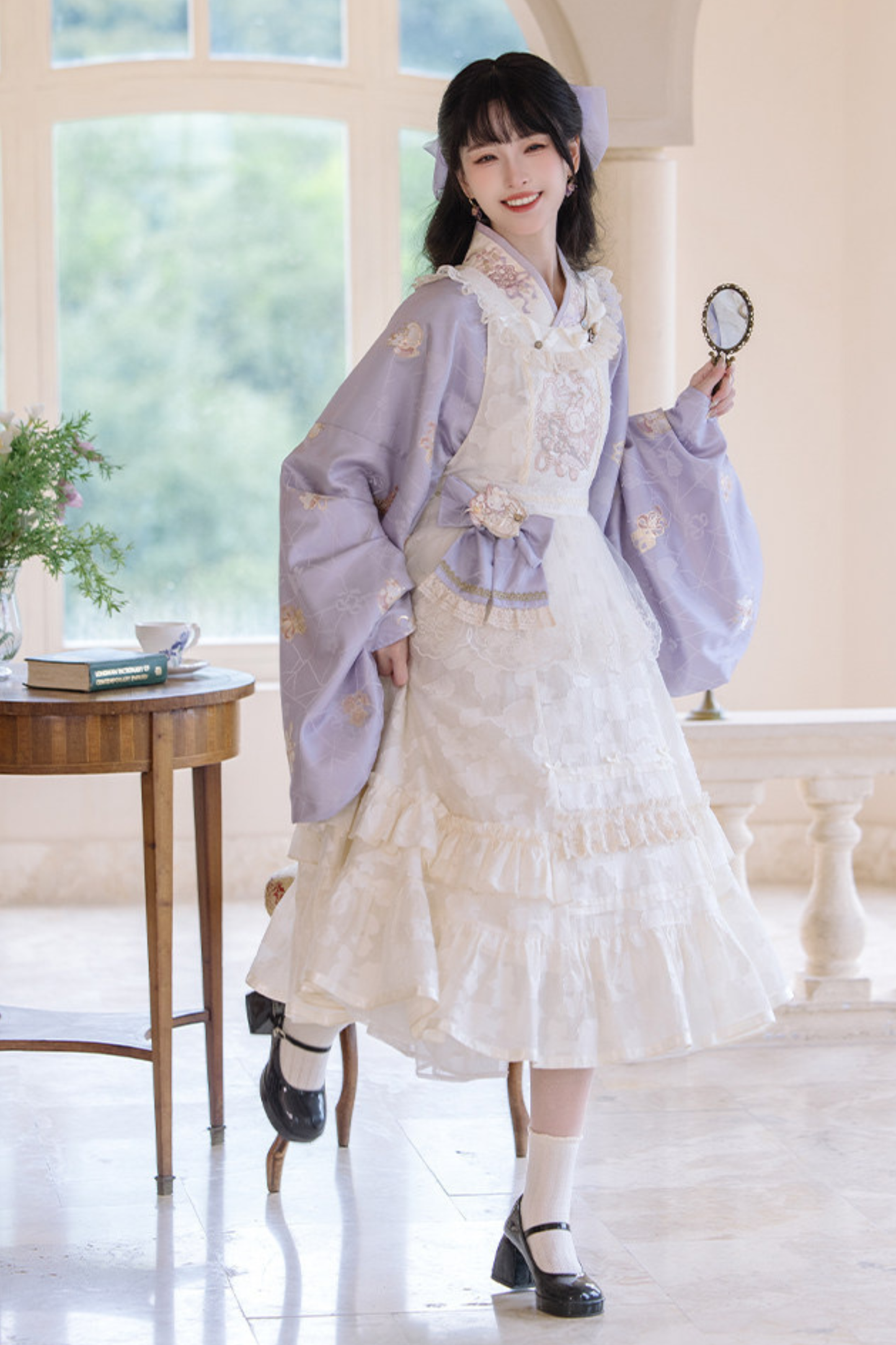 Chinese-style Pastel Top + Apron + Bow + Necklace + Brooch + Hair Accessories