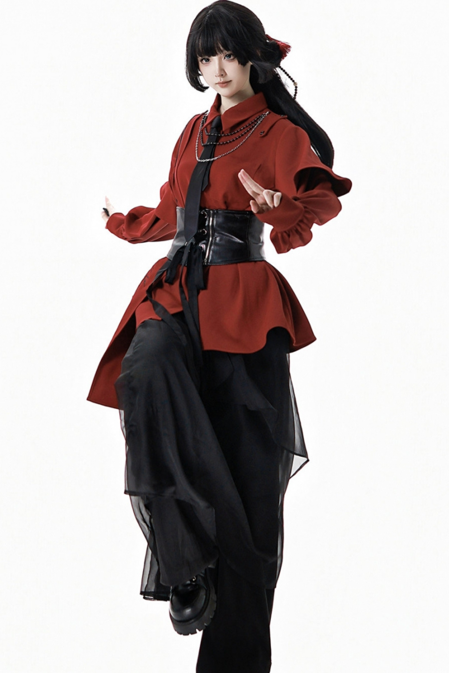 Chinese-style Top + Chiffon Pants + Corset