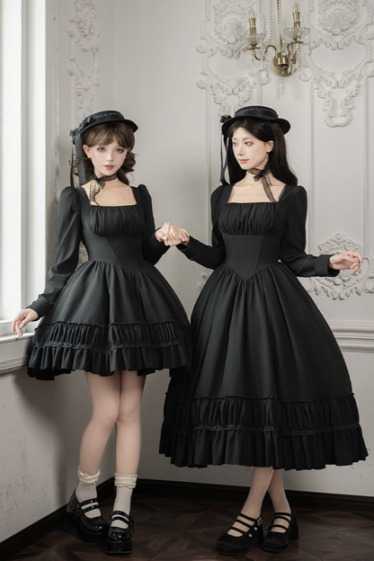 Gothic Dress + Fake Collar + Hat