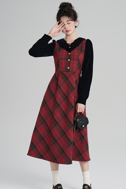 Red Retro Check Tweed Dress
