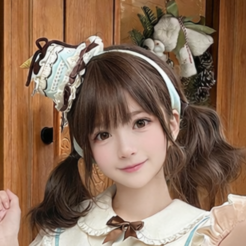 [pre-order Item]chocolate Mint Sailor Collar Girly Maid Dress + Cake Hat