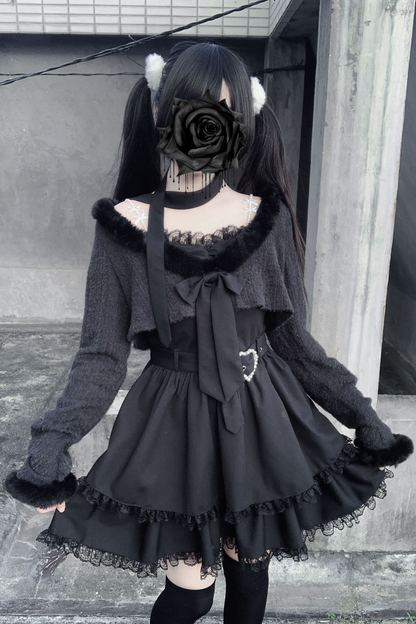 Jirai Suspender Skirt + Short Cardigan