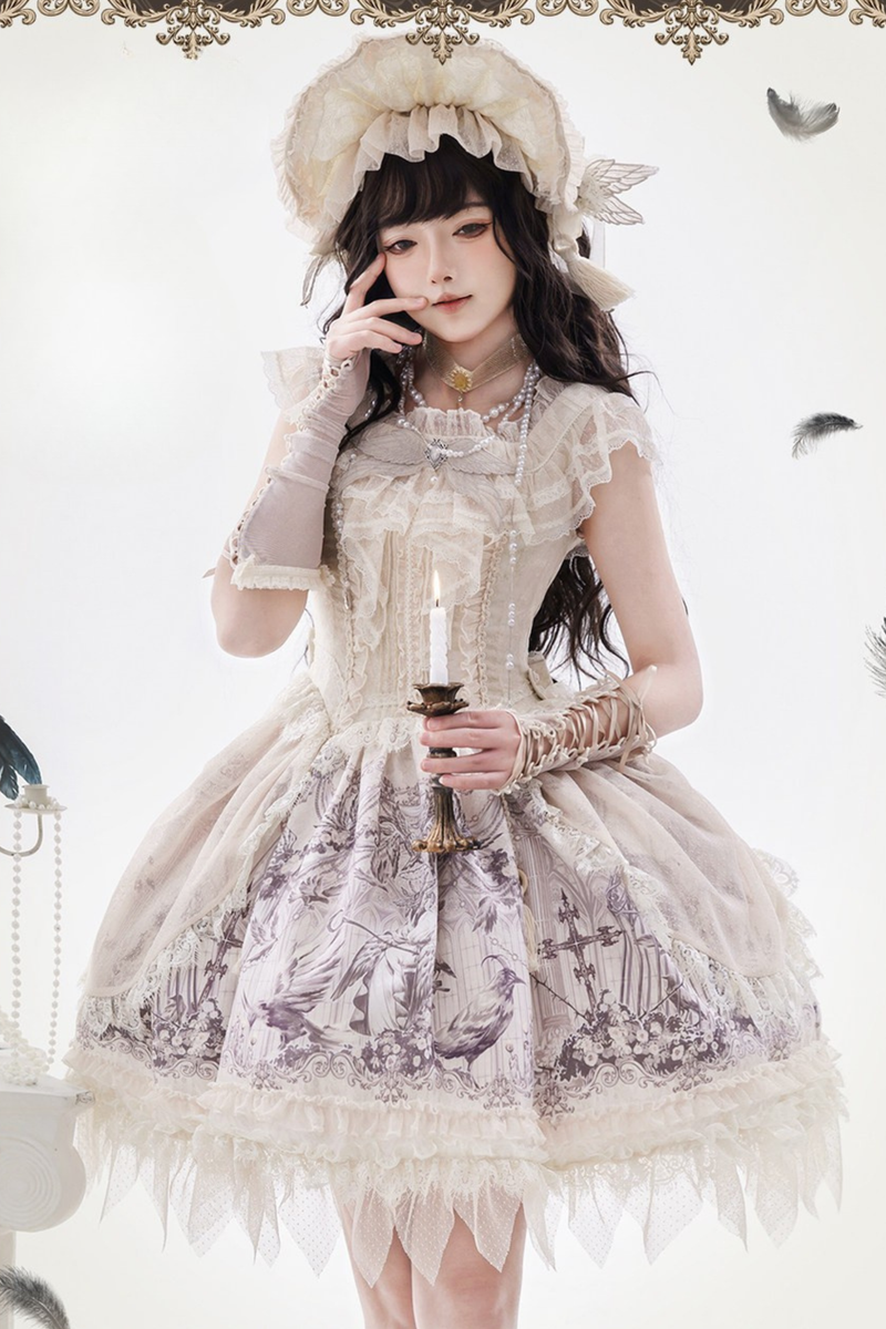 [pre-order] Sweet Lolita Feather Dress + Bonnet + Clips