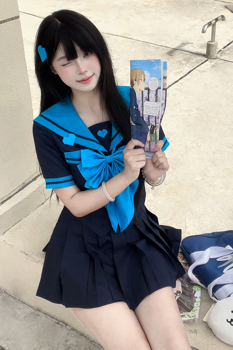 Animation Heroine Sailor Top + Pleated Skirt + Leg Covers