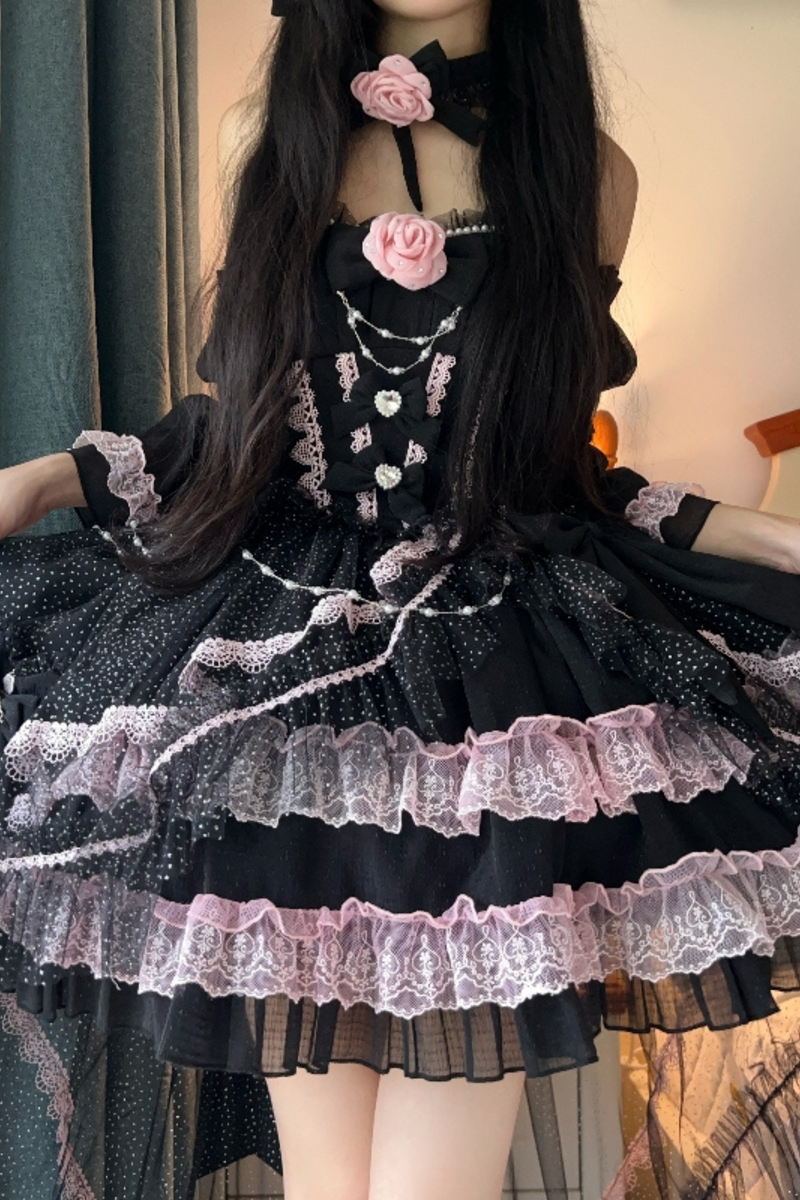 Tube Top Lolita Dress + Sleeves + Head Accessory