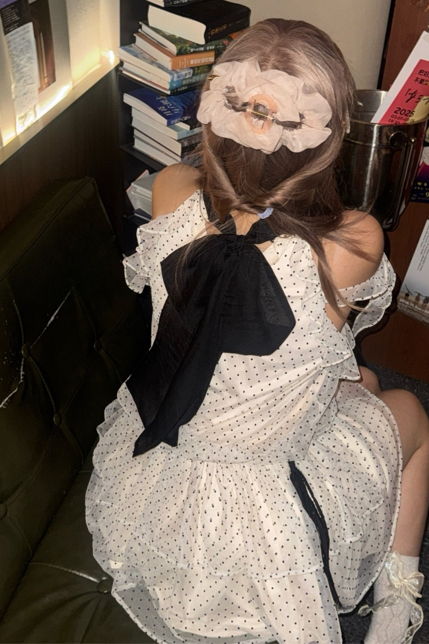 Off Shoulder Polka Dot Ribbon Dress