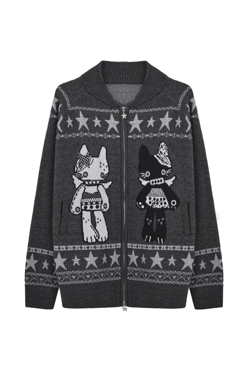 Y2k Jacquard Cardigan + Flared Skirt