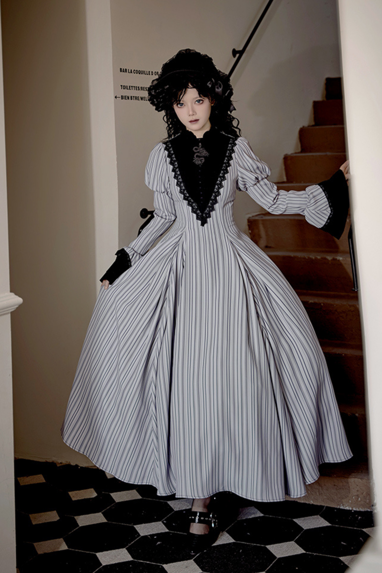 [pre-order] Stripe Lolita Dress + Apron + Necklace + Ribbon