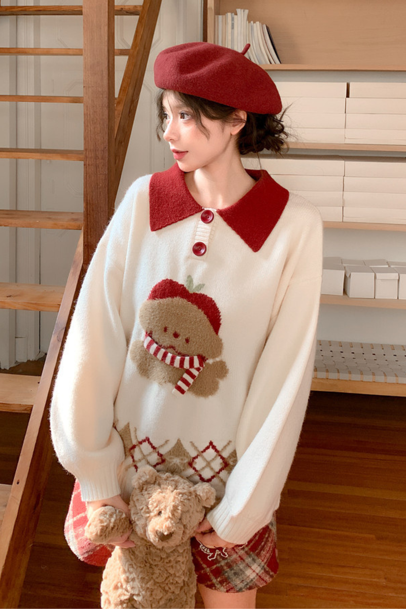 Animal Knit Polo Sweater + Cardigan