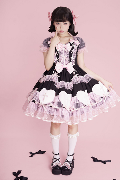 Lace Sheep Puff Lolita Lace Rhinestone Ribbon Flatform Shoes