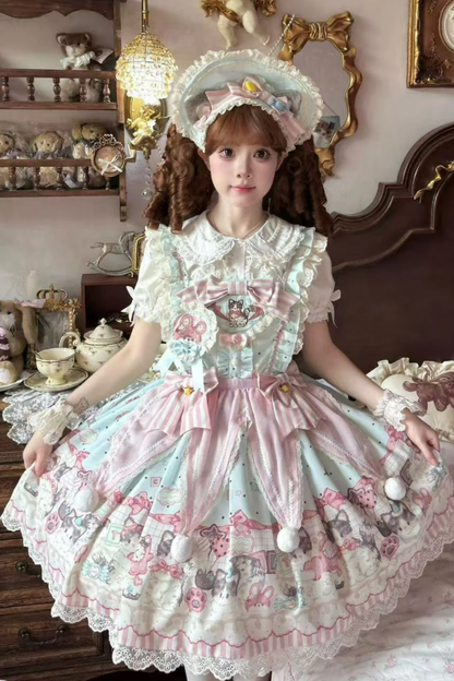 Cabinet Lolita Jumper Skirt + Dress + Brooch + Hairband + Bonnet + Apron + Hand Sleeves