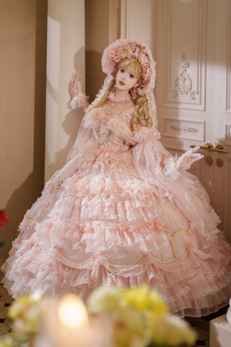 Sweet Flower Tea Party Lolita Accessory Hat + Veil + Necklace + Gloves + Scepter