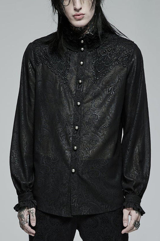 Black Stand Collar Ruffle Embroidery Gothic Blouse