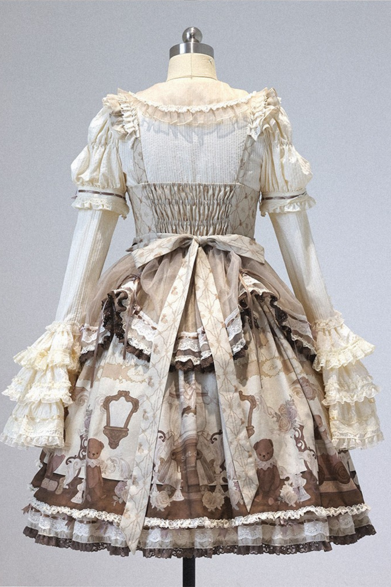 Briana Bear Print Dream Doll Lolita Dress + Jsk + Skirt + Shirt + Petticoat