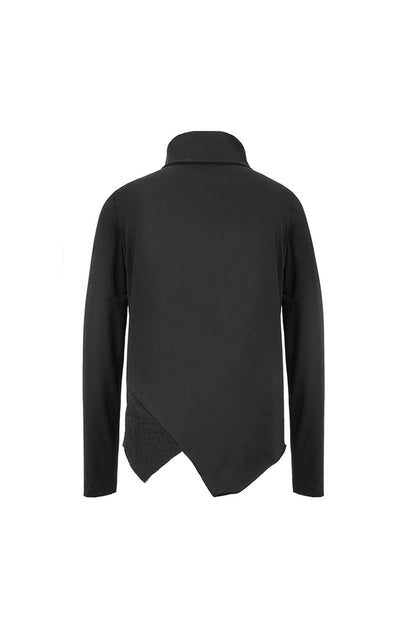 Black Worn Out Cross Shaped Hasp High Collar Asymmetric Hem Punk T-shirt