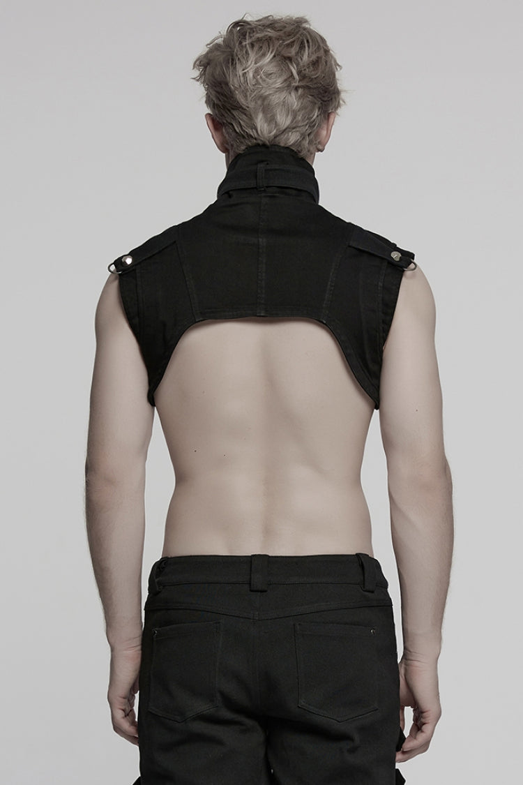 Black Stand Collar Sleeveless Rivet Zipper Punk Cape