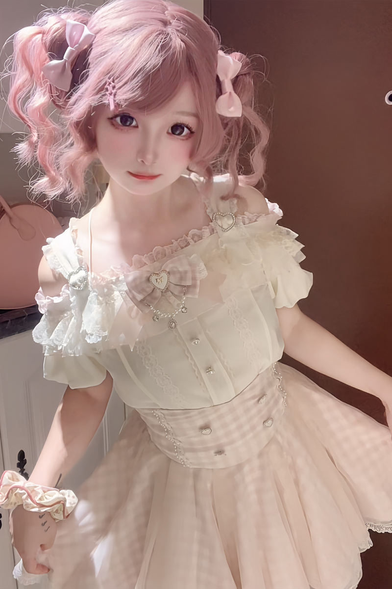 [pre-order] Mass Production Off-shoulder Top + High Waist Skirt