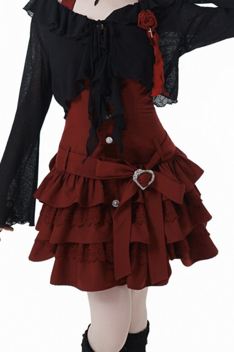 Rose Flower Lace Cardigan + Dress + Corsage