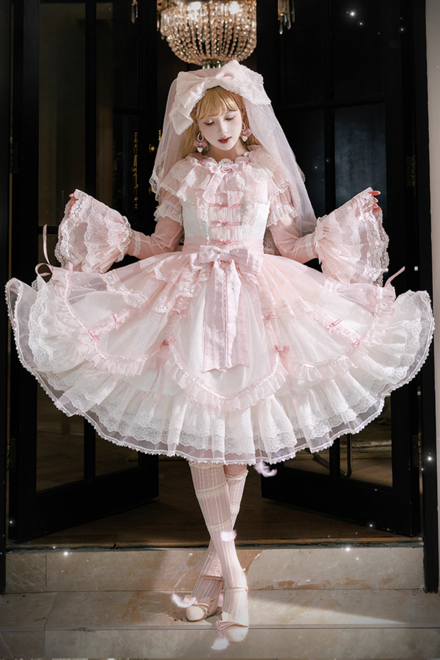 [pre-order] Candy Flavor Flower Lace Tulle Dress + Ribbon Veil