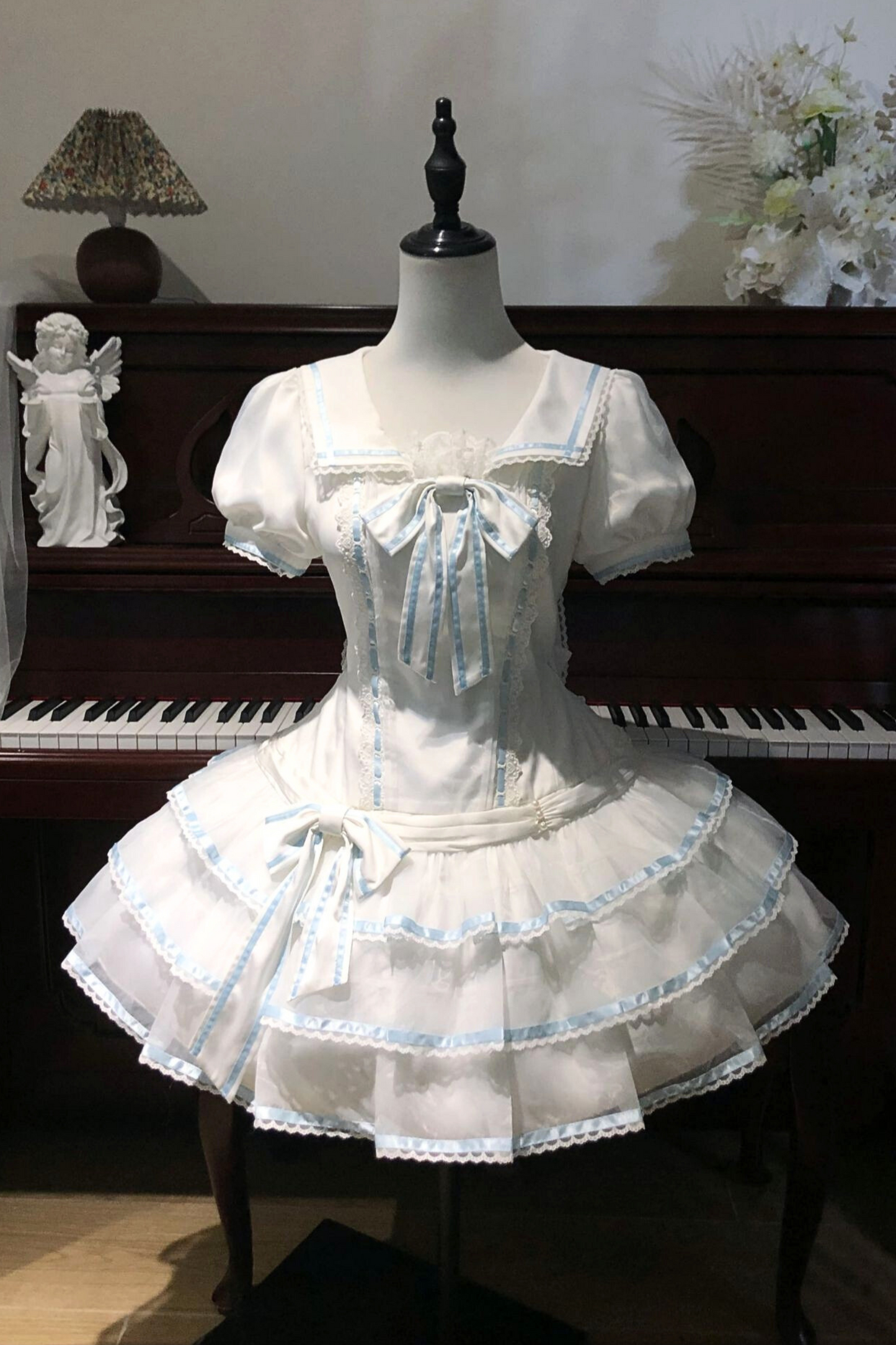 [pre-order] Sea Salt Rabbit Aqua Sailor Dress Set + Headband + Ribbon Headband